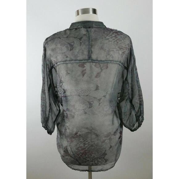 Jeans by Buffalo Womens Sheer Polyester 3/4 Sleeve Button Down Gray Blouse Small - Picture 6 of 8
